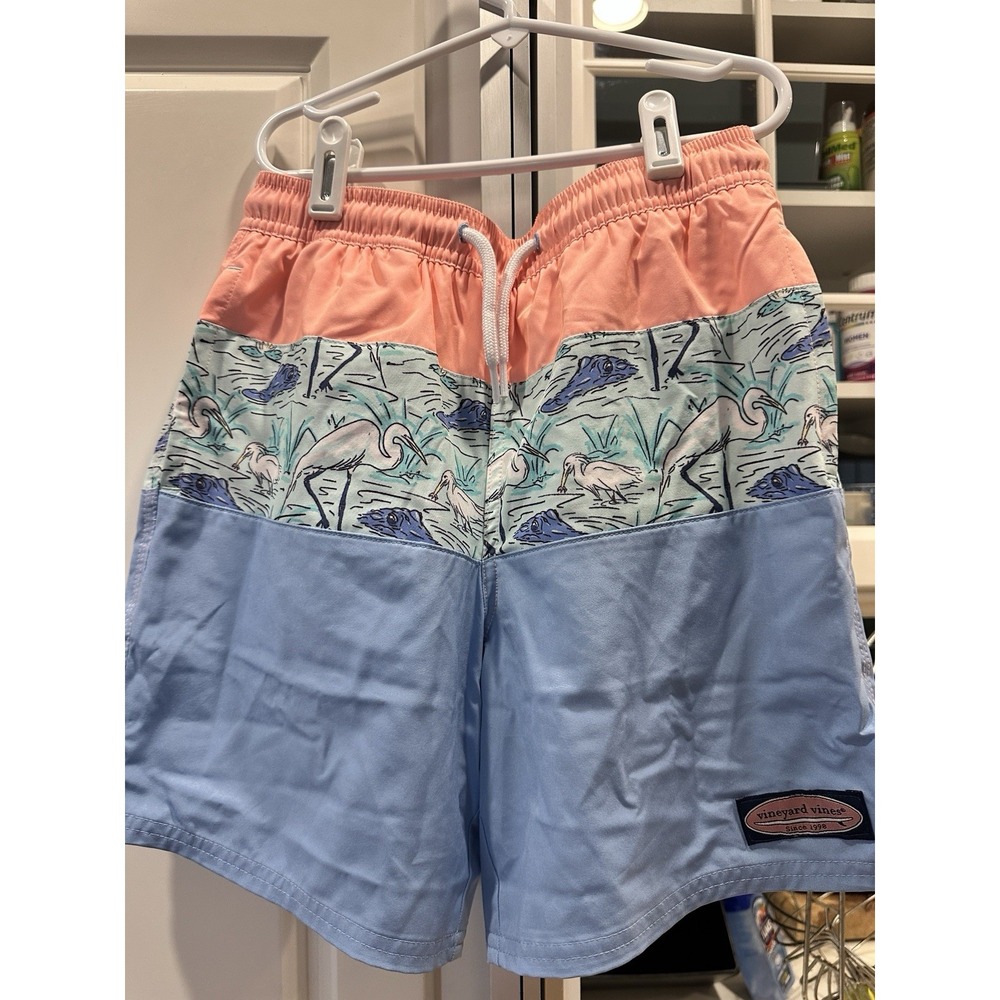 Vineyard Vines Boys Youth Swim Trunks  Lined Alligator Crane Print Small (8-10)
